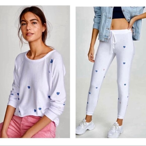 Chaser Cozy Knit Hearts Pullover Sweatshirt & Drawstring Sweatpants Set Large - Picture 1 of 16